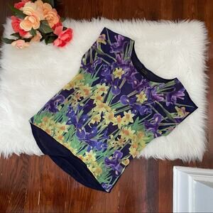 Purple Floral Short Sleeve Top Flowy Y2K Yellow